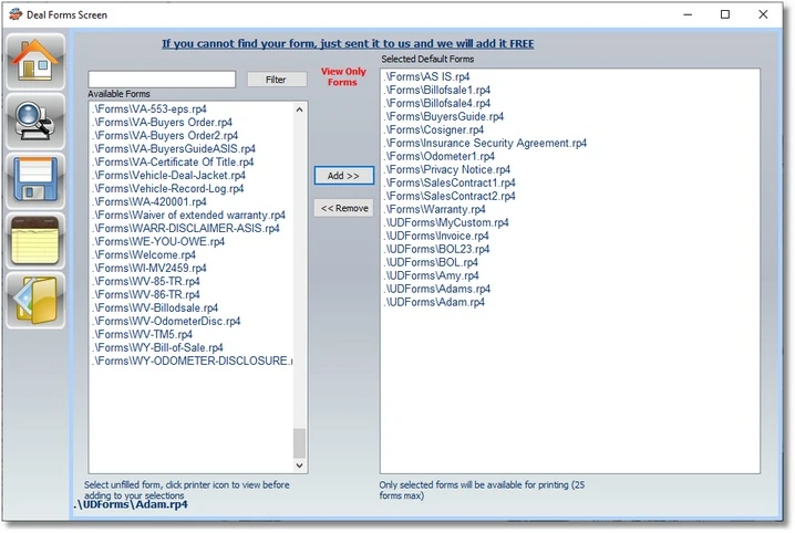 vehicles auto dealer print forms software